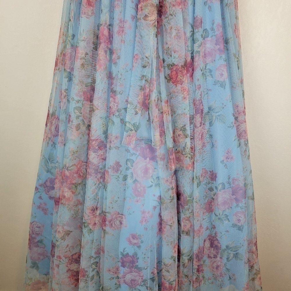 NWT City Studios Juniors Floral Print Bustier Gown in Sky Rose Size 15/16 - Picture 8 of 12